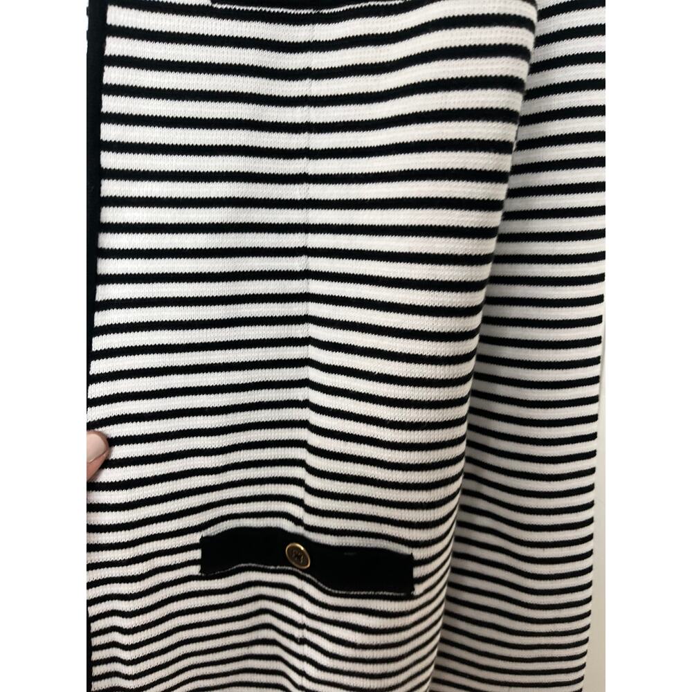Talbots Cardigan M Black White Stripe Open Front Knit Jacket Preppy Career - Picture 4 of 7